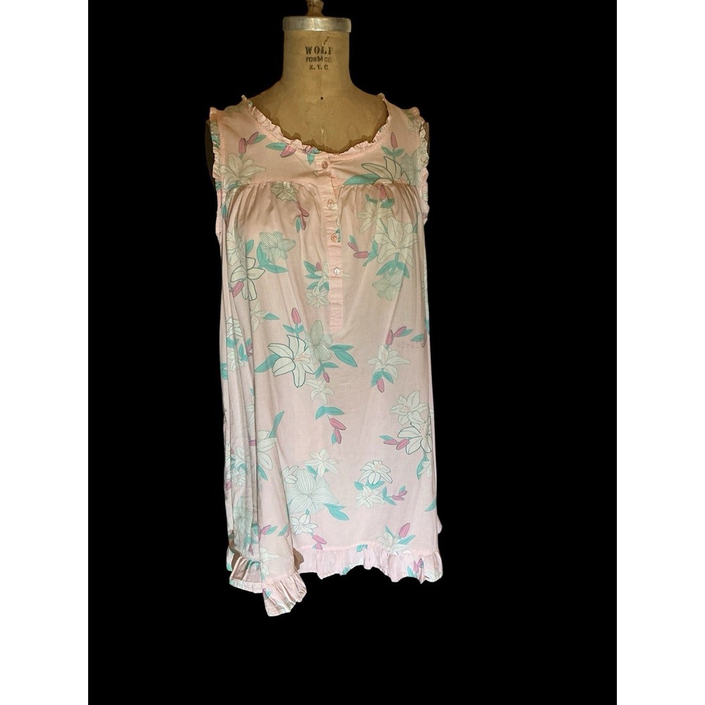 Adonna Nightgown Size PL Ruffle Light Pink Floral 100% Cotton Cottagecore Granny
